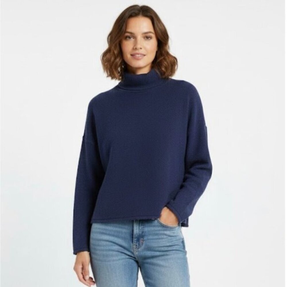 Aerie Navy Blue Waffle Knit Cowl Neck Women's Cropped Sweater Size XS